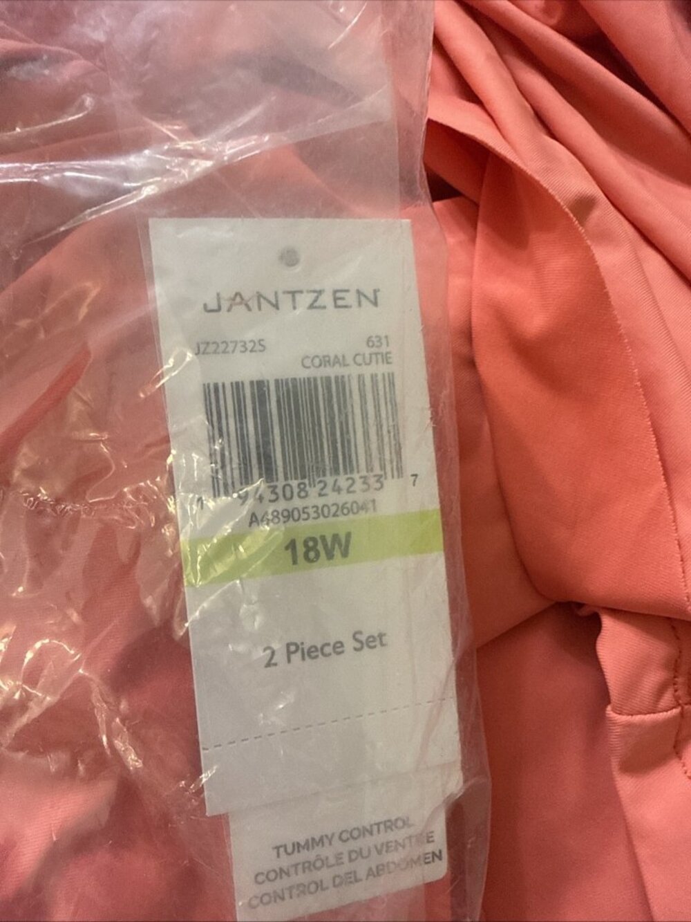 Jantzen Womens Size 18 Coral Tummy Control 2 Piece Swimsuit Tankini Bathing Suit - Picture 6 of 10